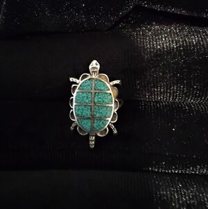 Silver Turtle Ring with Turquoise Inlay
